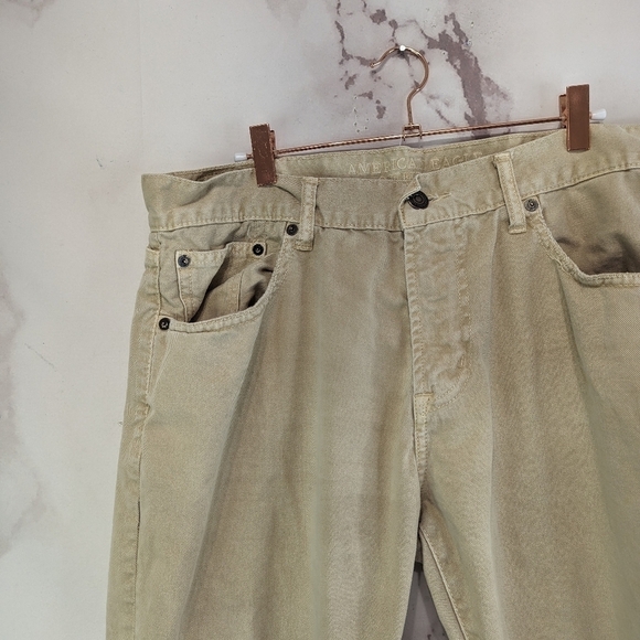 American Eagle Outfitters Pants Mens 36x30 Khaki Denim Slim Straight Jeans - Picture 2 of 13